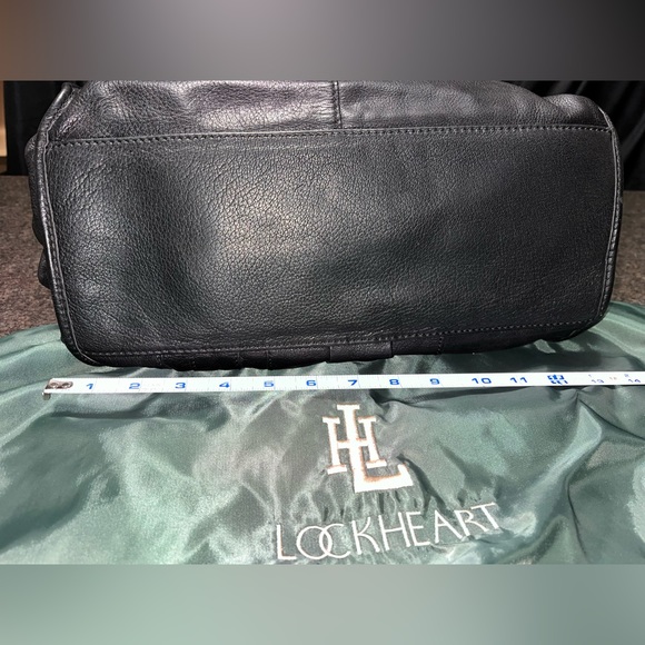 Lockheart Black Leather Purse Bag Satchel Rocker Metal Hardware Zippers Pockets - Picture 4 of 16